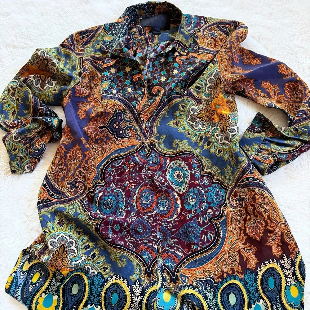 🌿 J.Crew Collection Silk Tunic Shirt – Paisley Boho Print – Size 0